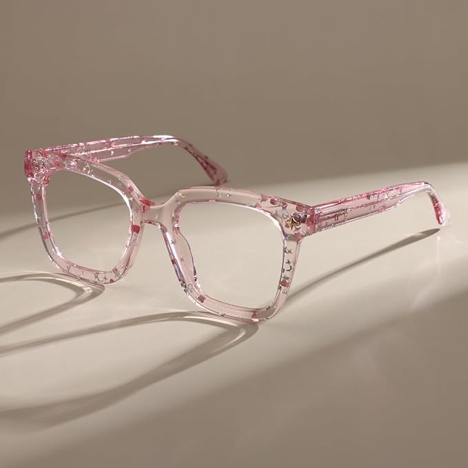 Firmoo Oversized Blue Light Glasses for Women Men Large Frame Anti Eyestrain & UV Protection Computer Gaming Blue Blocker Eyeglasses(Glare Pink)