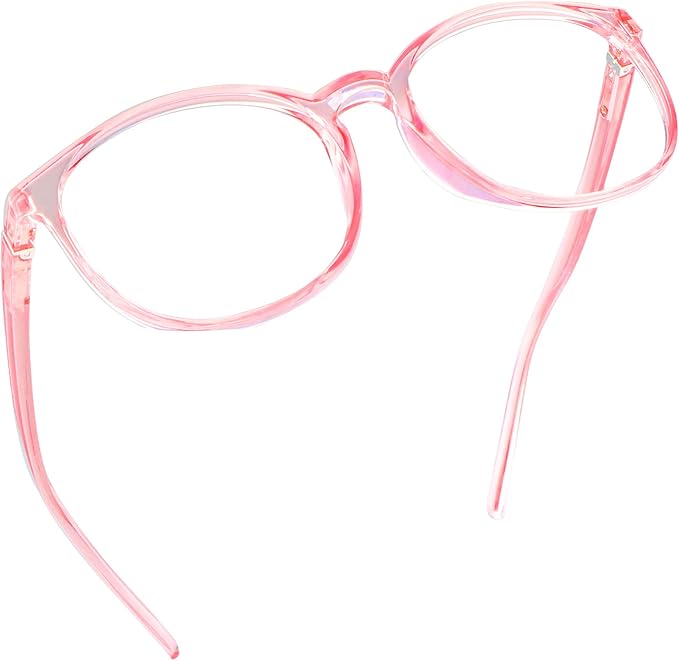 LifeArt Round Blue Light Blocking Glasses, Computer Glasses, Gaming Glasses, TV Glasses for Women Men (Clear Pink, 1.50 Magnification)