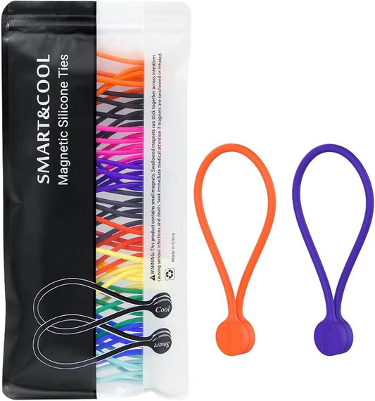 SMART&COOL Reusable Silicone Magnetic Cable Ties for Bundling and Organizing, Holding Stuff, Book Markers, Fridge Magnets, Assorted Color, 7.16'' (30-Pack, Multi) by SMARTCOOL