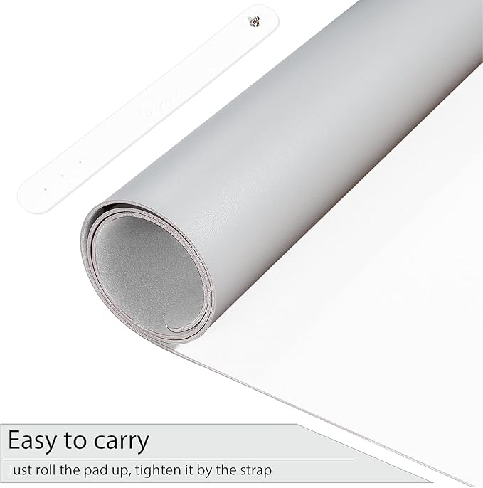 TOWWI Dual Sided Desk Pad, Large Desk Mat, Waterproof Desk Blotter Protector Mouse Pad, Leather Desk Pad Large for Keyboard and Mouse (24" x 14", White/Silver)
