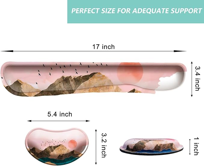 Keyboard Wrist Rest Mouse Wrist Support Set, Memory Foam Wrist Rest Pad for Computer Laptop Keyboard Mouse, Ergonomic Wrist Cushion Support for Typing Pain Relief, Gaming Home Office, Sunrise