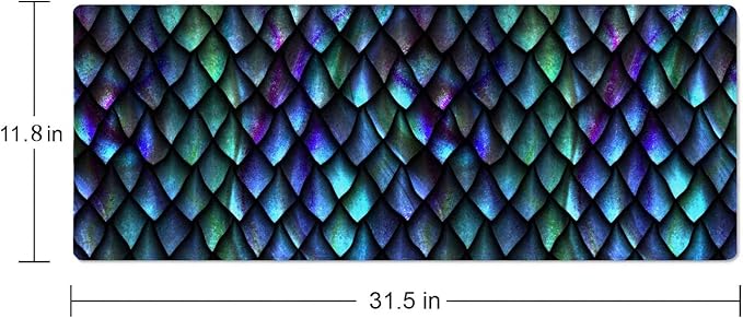 Dragon Scales Large Gaming Mouse Pad for Desk, Desk Mat with Seamed Edges, Waterproof Desk Pad, Non-Slip Rubber Base, 31.5x11.8 Inch Keyboard Pad Computer Mat, Big XL Mousepad