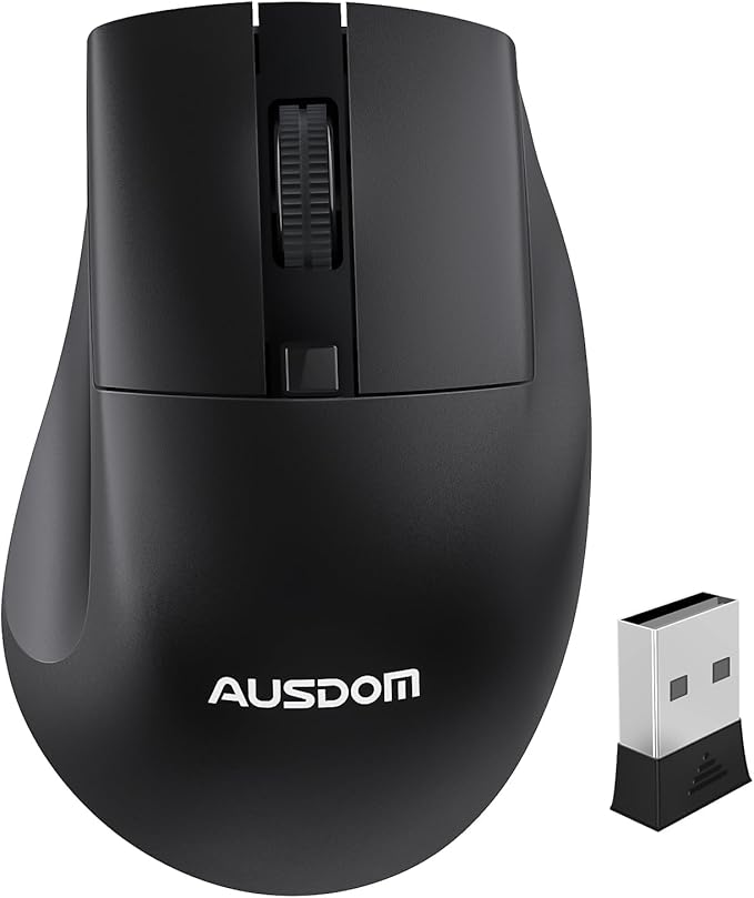 AUSDOM Wireless Mouse for Laptop - Computer Mouse with 2.4G USB Mini Receiver, 1600 DPI Optical Tracking, Cordless Portable Computer Mice for PC, Mac, Notebook, Black