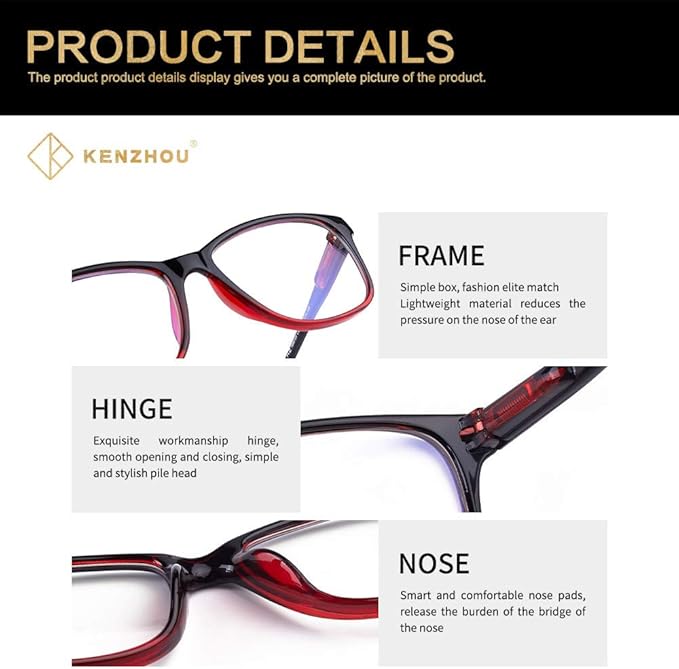 K KENZHOU Blue Light Glasses for Woman Men Bluelight Blocking Glasses for Computer Gaming Phones,Anti Eye Strain & UV Glare
