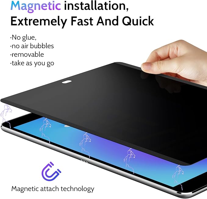 Peslv Magnetic Privacy Screen Protector for iPad 9th 8th 7th Generation 10.2 Inch & iPad Air 3th & iPad Pro 10.5 In, Removable Anti Blue Light Glare Spy Private Filter, High Sensitive BubbleFree