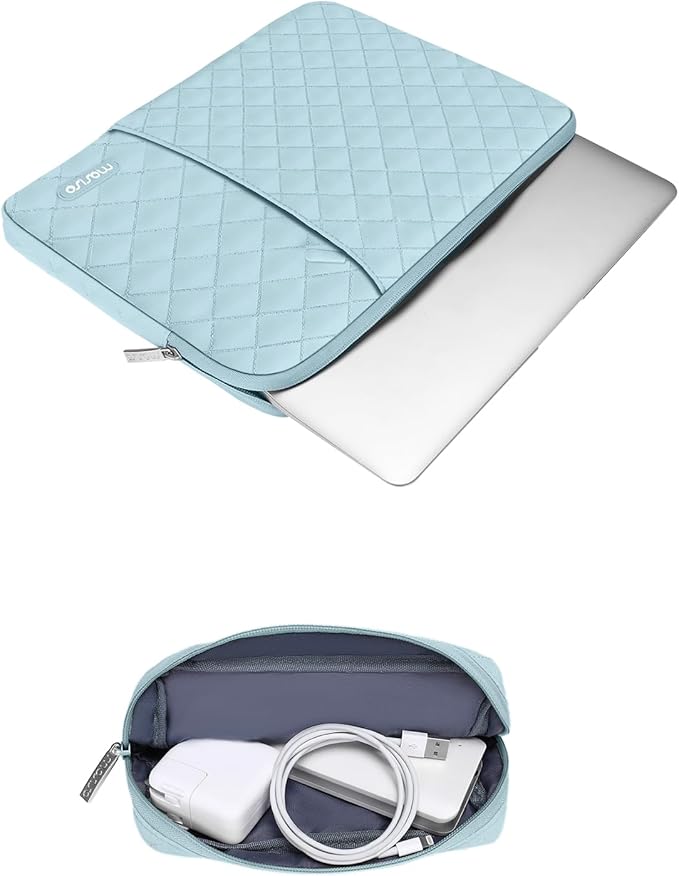 MOSISO Laptop Case 13.3 inch, 13-13.3 inch Laptop Sleeve Compatible with MacBook Air/Pro 13 / Pro 14, HP Dell Acer ASUS Lenovo,Square Quilted Vertical Computer Bag with Pocket&Small Case, Ice Blue