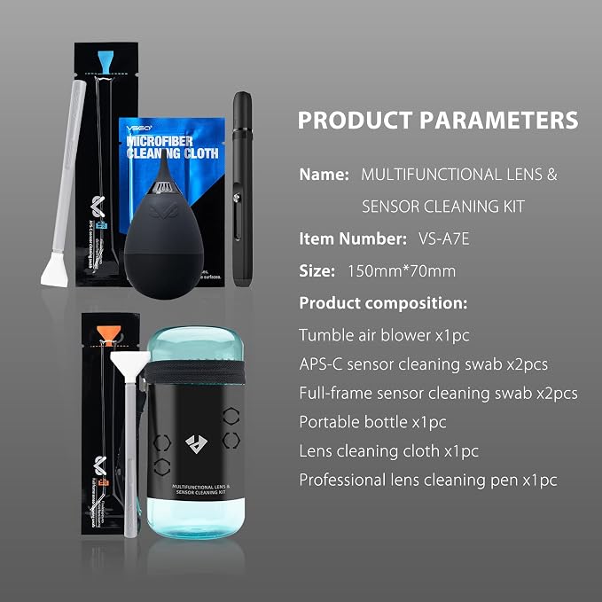 VSGO Professional Camera Cleaning Kit – for Canon, Nikon, Sony, DSLR & Mirrorless Cameras, Includes Lens Cleaning Pen, Air Blower, Sensor Swabs for Full Frame & APS-C, Microfiber Cloth - Image 9