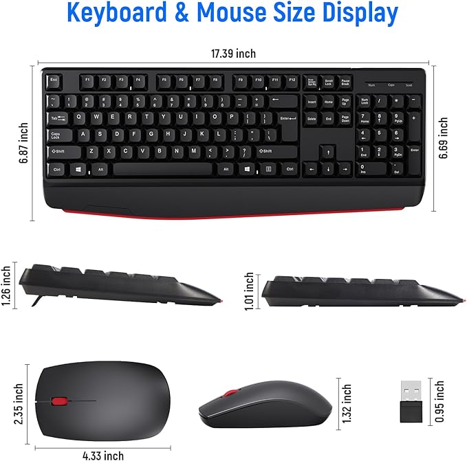 Wireless Keyboard and Mouse Combo-Full Size QWERTY Layout 2.4G Stereo Keycap Ergonomically Designed Mechanical Keyboard Set for Windows, PC,Laptop, Notebook,Computer with USB-A&Typ-C 2-in-1 Receiver