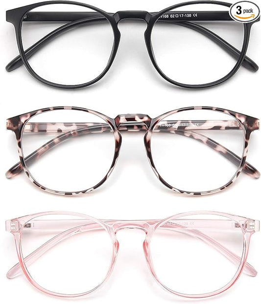IBOANN Chic & Comfy Blue Light Glasses for Women - 3-Pack Round Frames, Screen-Ready Style with UV Protection Coating