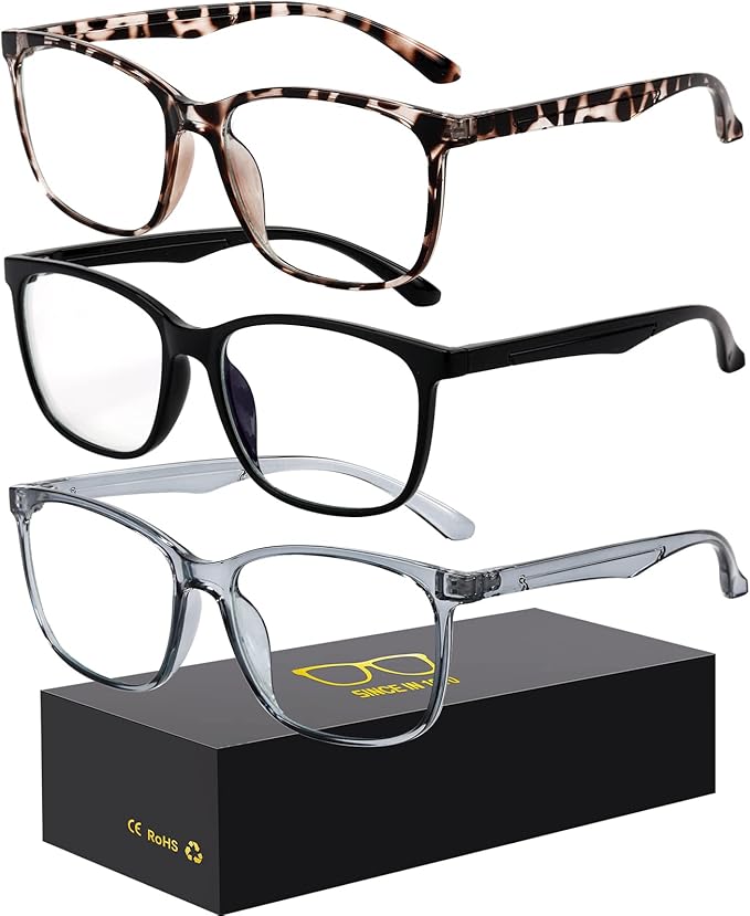 Oilway Blue-Light Blocking Glasses Computer Reading/Gaming/TV/Phones Glasses Fashion Anti Eyestrain Glasses for Women Men（D9 Black + Gray + Douhua）