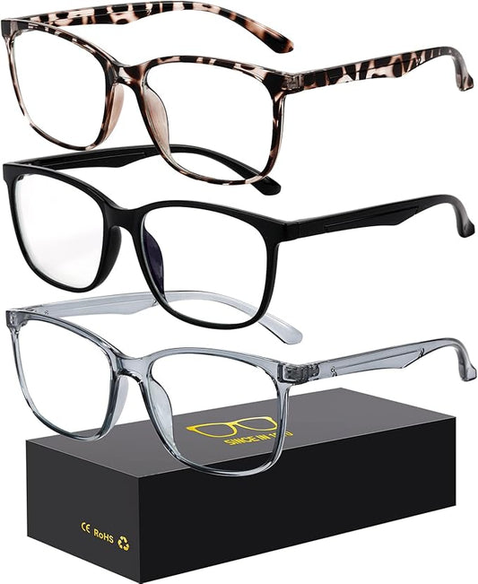 Oilway Blue-Light Blocking Glasses Computer Reading/Gaming/TV/Phones Glasses Fashion Anti Eyestrain Glasses for Women Men（D9 Black + Gray + Douhua）