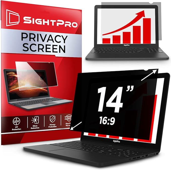 SightPro 14 Inch 16:9 Laptop Privacy Screen Filter - Privacy Shield and Anti-Glare Protector (Not Magnetic)