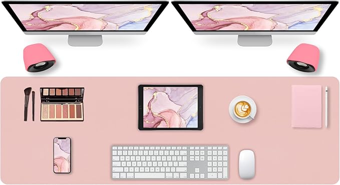 Large Desk Pad Mat, Long Mouse Pads for Desks Non-Slip, Pink Leather Desk Mat, Waterproof Computer Mat Desktop Protector for Office/Study/Home/Decor (47.2" x 16.9")
