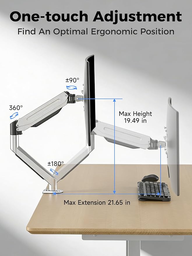 Suptek Single Monitor Mount,Adjustable Gas Spring Monitor Arm Desk Mount Stand Fits 17 20 22 23 24 26 27 32 33 35 36 inch,Holds up to 25 lbs, Silver(MD9S)