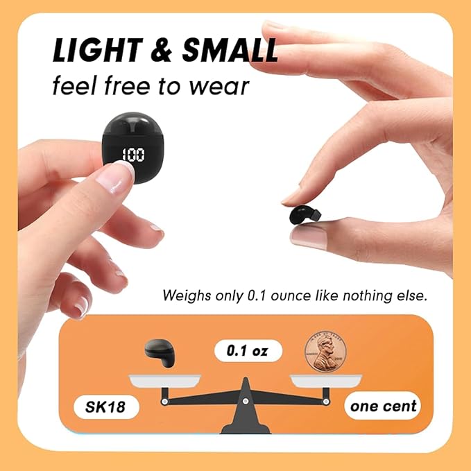 Invisible Mini Earbuds Wireless Bluetooth - Ultra Small in-Ear Headset Wireless Invisible Smallest Bluetooth Earbuds - Fitable for All Type Ears Stereo Sound Earphones IPX5 Waterproof