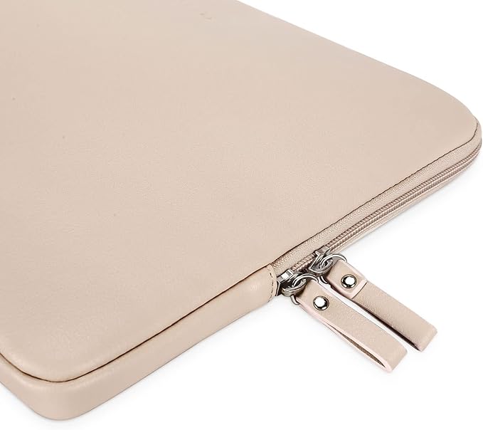 MOSISO Laptop Sleeve Bag 16 inch Compatible with MacBook Air 15 inch 2025-2023 M4 M3 M2/Pro 16 inch 2025-2019 M4 M3 M2 M1, 15-15.6 inch Notebook, PU Leather Padded Bag Waterproof Case, Apricot
