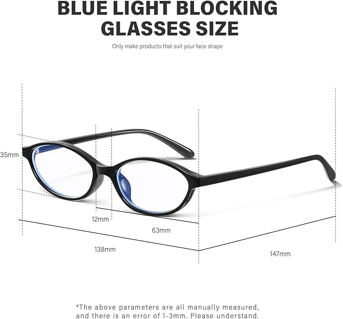 KUGUAOK Retro Oval Blue Light Blocking Glasses for Women 90s Small Cat Eye Eyeglasses Frame TV Bluelight Glasses