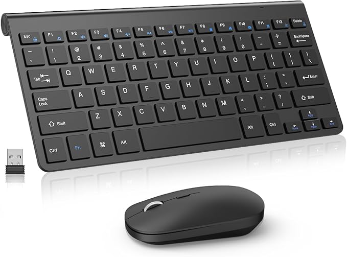 Compact Wireless Keyboard and Mouse Combo, Mini Portable Travel Keyboard and Silent Mouse Set with USB Receiver, Quiet Click, Small Size, Adjustable 2400 DPI for Computer, Laptop, PC, Windows - Black