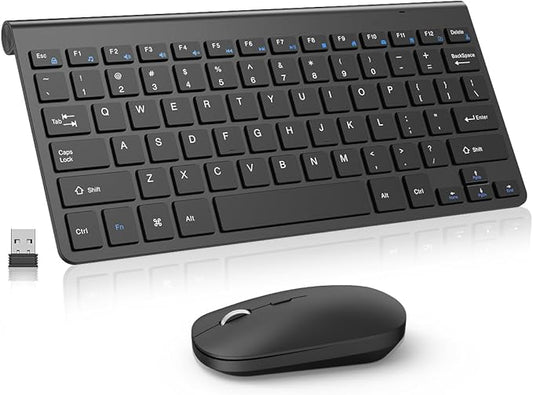 Compact Wireless Keyboard and Mouse Combo, Mini Portable Travel Keyboard and Silent Mouse Set with USB Receiver, Quiet Click, Small Size, Adjustable 2400 DPI for Computer, Laptop, PC, Windows - Black