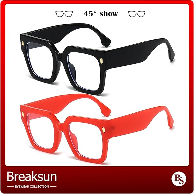 Breaksun Fashion Oversized Blue Light Blocking Glasses for Women Men Trendy Big Square Frame Computer Eyeglasses