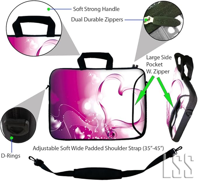 LSS 13.3 inch Laptop Sleeve Bag Notebook with Extra Side Pocket, Soft Carrying Handle & Removable Shoulder Strap for 12" 12.1" 13" 13.3" Apple MacBook Air, GW, Acer, Aspire Asus, Dell, HP, Sony, T