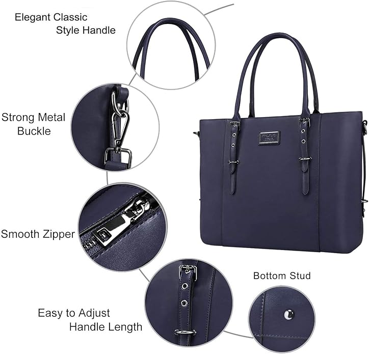 MOSISO Laptop Bag for Women, Waterproof Vintage PU Leather Briefcase Shoulder Computer Laptop Tote Bag for Office Work