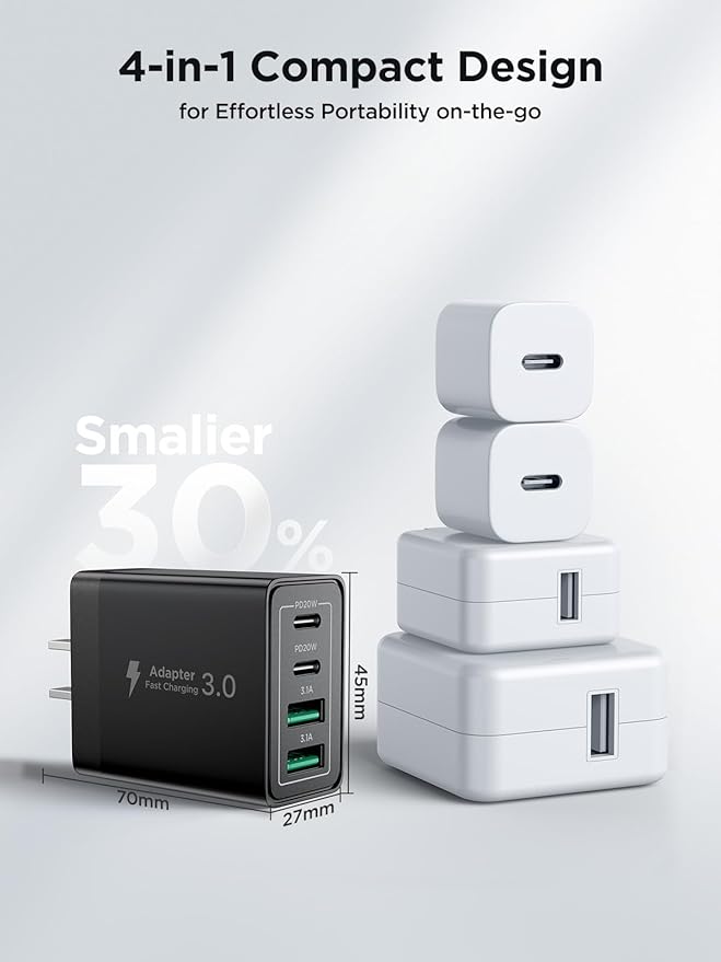 USB C Wall Charger Block, 40W USB C Charger Block QC Wall Plug + PD Power Adapter Multiport Brick Type C Fast Charging Block for iPhone 17 16 15/14 Pro Max/13 Pro/12/11/8, XR/XS/X, Samsung Cube