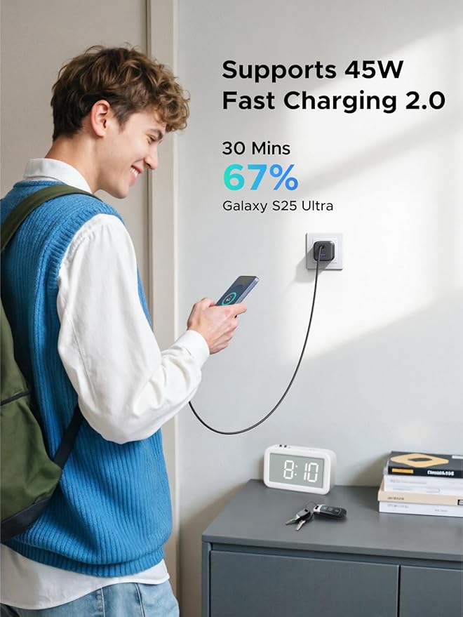 UGREEN 45W USB C GaN Charger for iPhone 17, PPS 3 Port Super Fast Charger Block for iPhone 17/16/15 Pro Max, Galaxy S26/S25/S24 Ultra, Pixel, iPad, MacBook Neo/Air and More Series, Matte Black