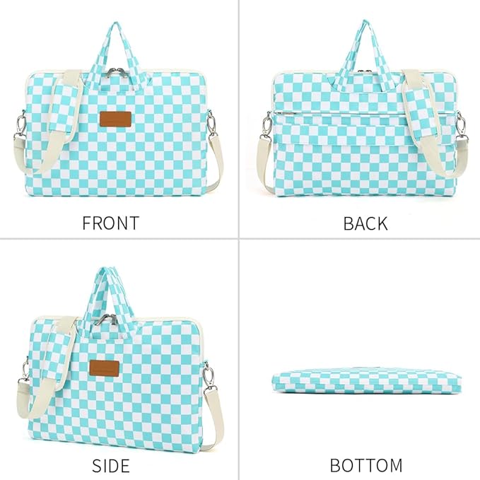 canvaslife Waterproof Pattern Resistant Laptop Shoulder Messenger Bag for Pro 16 inch and 15.6 inch-16 inch Laptop (Ice blue Checker)