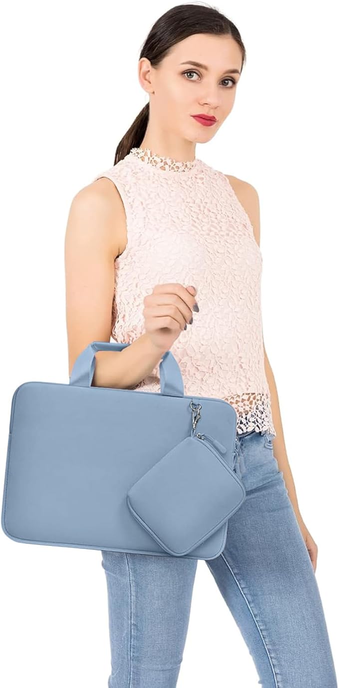 MOSISO Laptop Case 13.3 inch, 13-13.3 inch Laptop Sleeve Bag Compatible with MacBook Air/Pro 13 / Pro 14, HP Dell ASUS, Neoprene Carrying Computer Bag with Handle&Detachable Small Case, Pastel Blue