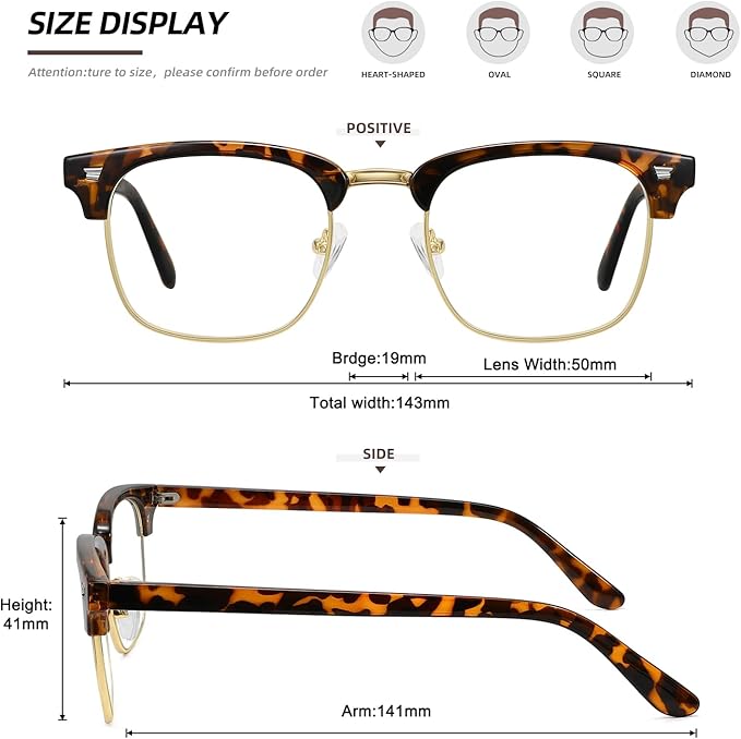 MEETSUN Blue Light Glasses Retro Half Frame Clear Lens - Anti-Eyestrain for Computer, Gaming & Phone Use | Women Men Fashion Bluelight Glasses(Leopard Frame+Tortoiseshell Frame / 2 PACK)