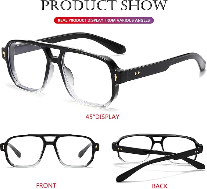 PORADAY Blue Light Blocking Glasses for Women Men 70s Retro Square Aviator Eyeglasses Rectangle Computer Eyewear