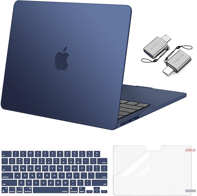 MOSISO Compatible with MacBook Air 13 inch Case M5 2026 M4 2025 M3 M2 2024-2022 A3449 A3240 A3113 A2681, Hard Shell&Keyboard Cover&Screen Film&Type C for MacBook Air 13.6 inch Case, Midnight