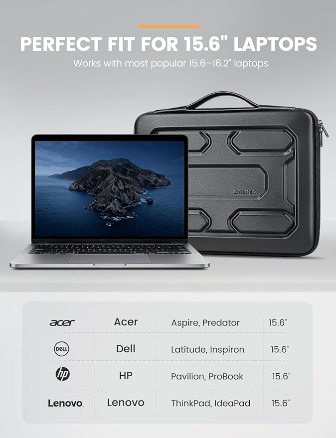 DOMISO 15.6 inch Laptop Sleeve with Handle Shockproof Computer Bag Waterproof EVA Protective Carrying Case for 15.6" Lenovo Yoga 720 IdeaPad 310 320 ThinkPad T570/Dell Inspiron 15/HP Envy 15, Black
