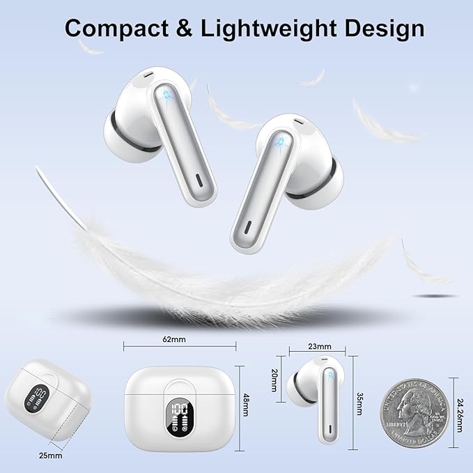 Wireless Earbuds, 2025 Bluetooth Headphones 5.3 HiFi Stereo Earphones, 40H Playtime in-Ear Earbud, Bluetooth Earbud with LED Power Display, IP7 Waterproof Earphones Sport Headset for Android iOS