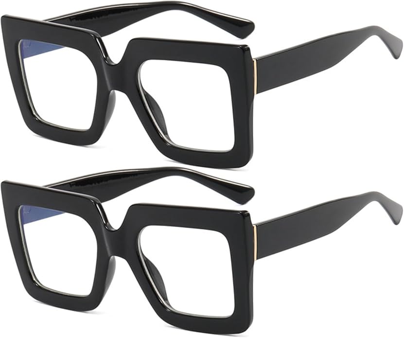 Onrtry Oversized Square Blue Light Glasses for Women Men Thick Frame Big Computer Eyewear Non-Prescription Eyeglasses
