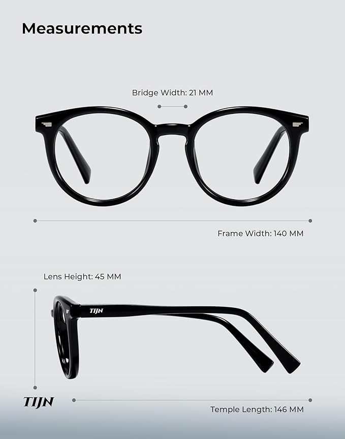 TIJN Blue Light Blocking Glasses Men Women Vintage Thick Round Rim Frame Eyeglasses