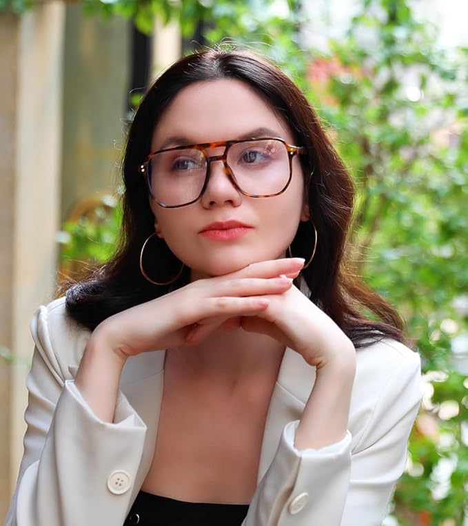 FEISEDY 2Pack Blue Light Blocking Glasses Fake Nerd Clear Square Computer Lightweight Pilot Glasses Frame Oversized B2866