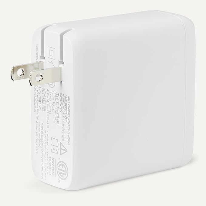 Amazon Basics Fast Charging USB C Nano GaN Wall Charger, 120W 3-Port for Laptops Tablets Phones, White