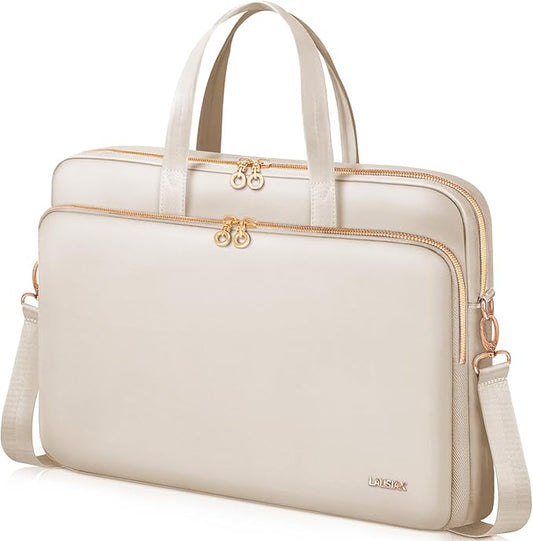 Laptop Case Bag Women Men Computer Sleeve Compatible with MacBook/Dell/HP/Acer/ASUS, Waterproof Shoulder Carrying Briefcase, Beige, 15.6-16 Inch