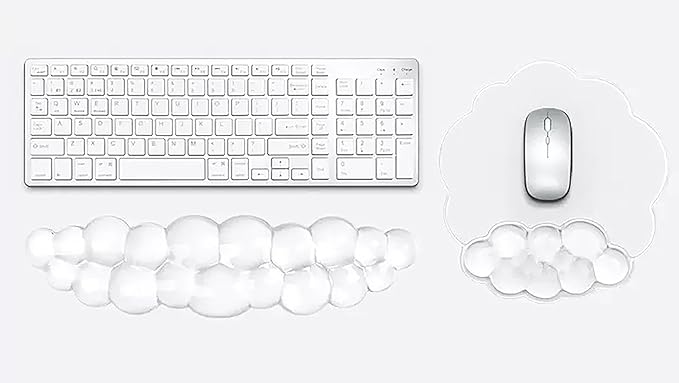 Mouse Pad with Wrist Rest, Soft Cloud Gel Keyboard Mouse Pad Set with Hand Wrist Support, Cute Non Slip Office Desk Accessories for Comfort/Pain Relief/Computer/Laptop (2Pc Clear Cloud)