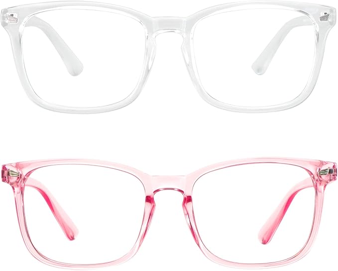 LifeArt 2 Pairs Blue Light Blocking Glasses with Spring Hinge, Computer Reading Glasses, Gaming Glasses, TV Glasses for Women Men (Clear&Pink, +2.75 Magnification)