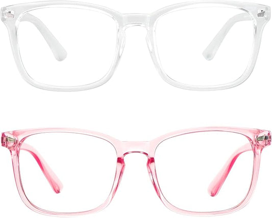 LifeArt 2 Pairs Blue Light Blocking Glasses with Spring Hinge, Computer Reading Glasses, Gaming Glasses, TV Glasses for Women Men (Clear&Pink, +3.75 Magnification)