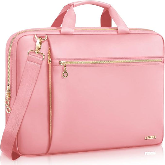 15.6 16 Inch Laptop Bag Case for Women Men Compatible with MacBook Pro M5/HP OmniBook Omen Envy/Dell Pro Inspiron/Lenovo Yoga IdealPad, Messenger Carrying Briefcase Computer Bag Case, Pink