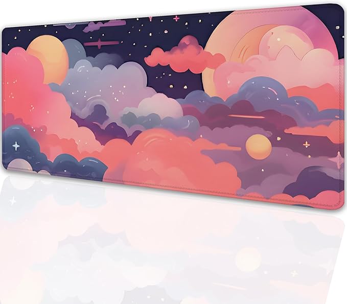 Red Cloud Desk Mat Cute Mouse Pad,Kawaii Anime Large Mousepad with Non-Slip Stitched Edges,Keyboard Mouse Mat Desk Pad for Women Girl Work Office Home(27.5X11.8 in)