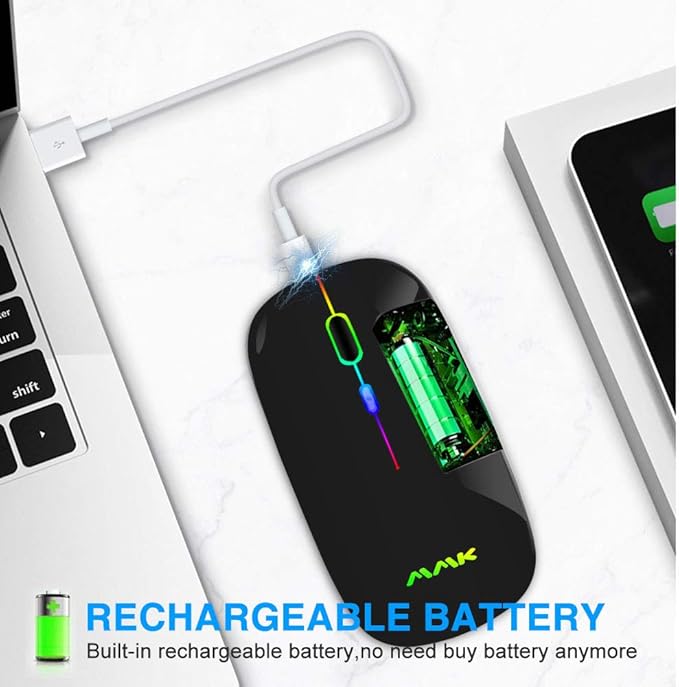 Wireless Bluetooth Mouse for Laptop, Rechargeable Mouse 2.4G USB Optical Wireless Mouse, LED Slim Dual Mode(Bluetooth 5.0 and 2.4G) Wireless for Laptop, PC, Mac OS, Android, Windows (Black)