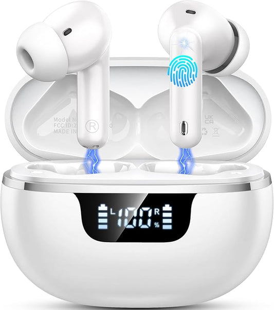 Wireless Earbuds Bluetooth Headphones Noise Cancelling, Bluetooth 5.4 Ear bud with Dynamic Drivers Stereo, 40H Playtime Sports Earphones Wireless Waterproof with LED Power Display for Laptop Pad Phone