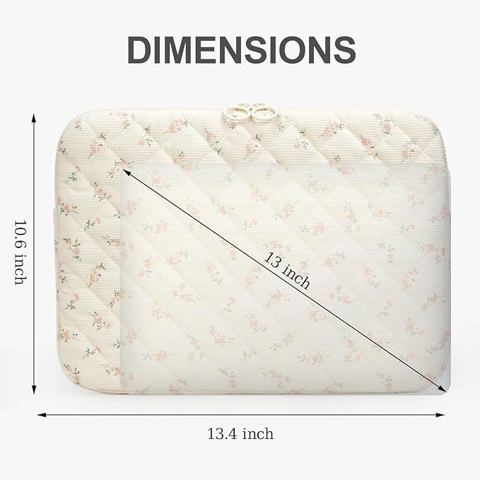 Puffy Laptop Sleeve 13 Inch Cute Quilted Laptop Protective Case Padded Floral Computer Sleeve for MacBook (B-Light Pink, 13 Inch)