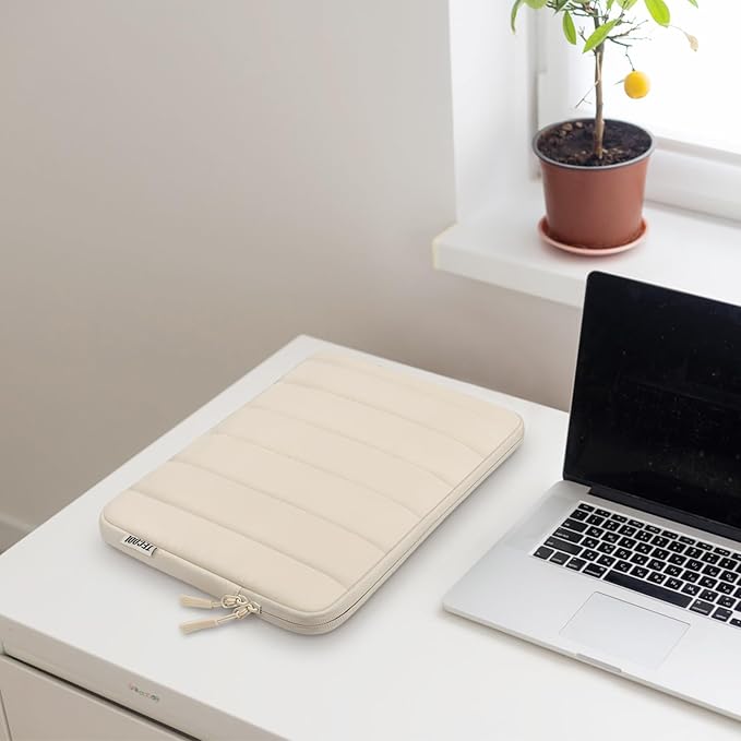 TECOOL Puffy Laptop Case 16 inch,Laptop Sleeve 16 inch for 16 inch Notebook MacBook Pro 16" Lenovo Thinkpad HP Acer Asus Dell Chromebook,Protective Waterproof 16 Inch Sleeve with Small Case,Beige
