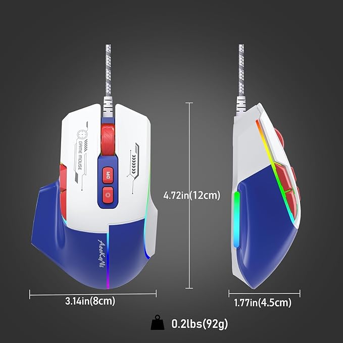 Wired Gaming Mouse, Gaming Mouse with RGB Backlit, 7200DPI Adjustable, PC Gaming Mice with 7 rogrammable Macro Buttonsg, Ergonomic Mouse Gamer for PC, Desktop, Mac???Laptop, Chromebook. (Blue)